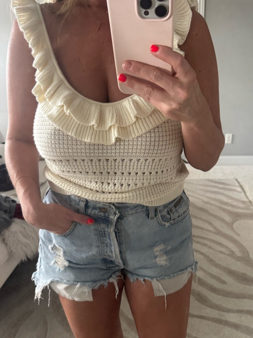 7 For All Mankind White Ruffle Knit Tank - Picture 2 of 5